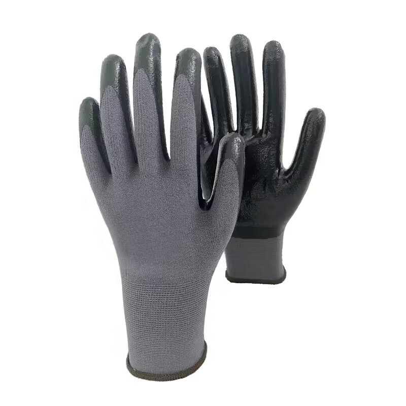 Gants en nylon de calibre 15 avec paume enduite de nitrile