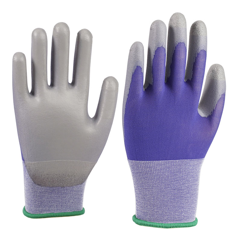 Gants en nylon PU de calibre 21, bleu