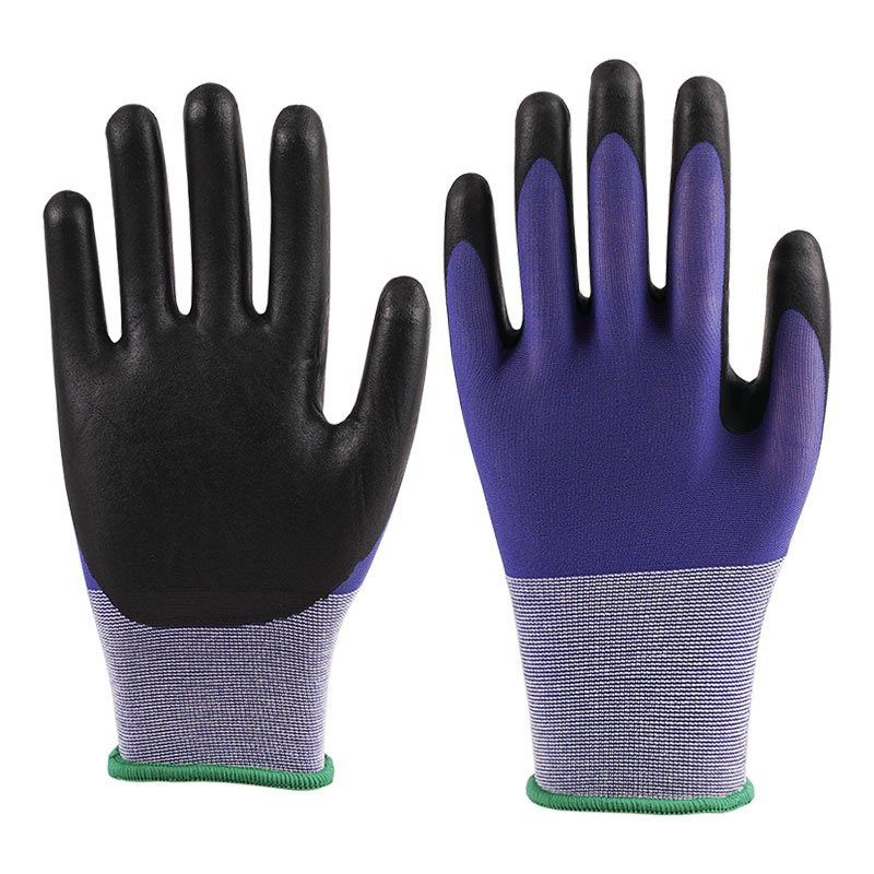 Gants en latex de nylon bleu moussant ultra fin de calibre 21