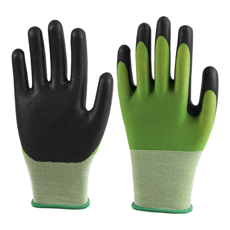 Gants en nylon de calibre 21 moussants ultra fins verts